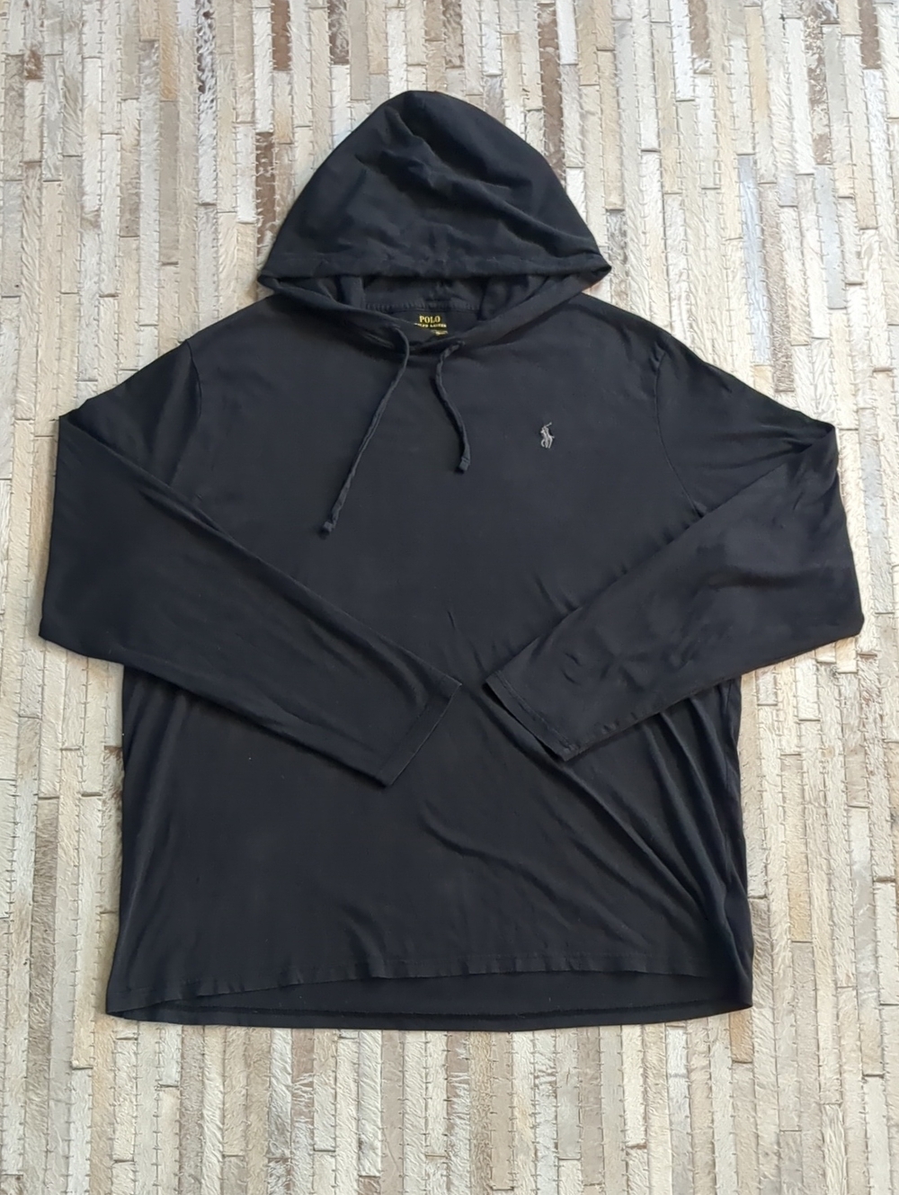 Polo Ralph Lauren Men's 2XL Black Jersey Knit  100% Cotton Pullover Hooded Shirt